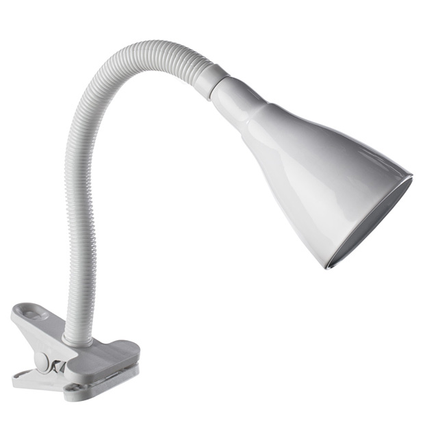 лампа настольная на прищепке ARTE LAMP Корд 1х40Вт E14 металл пластик белый