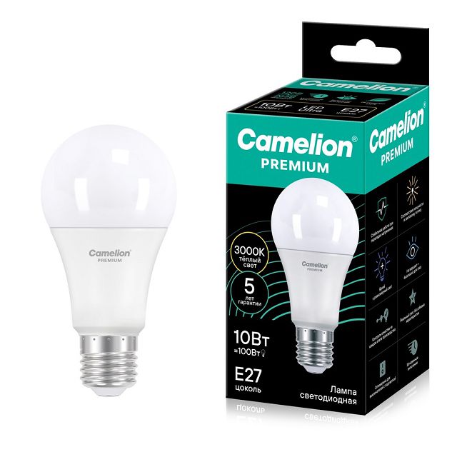 лампа светодиодная CAMELION Premium 10Вт E27 1000Лм 3000K груша A60