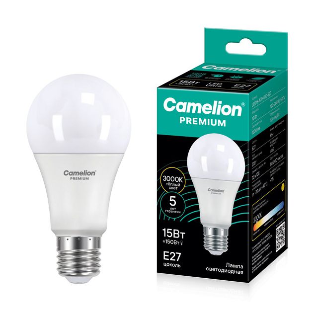 лампа светодиодная CAMELION Premium 15Вт E27 1500Лм 3000K груша A70