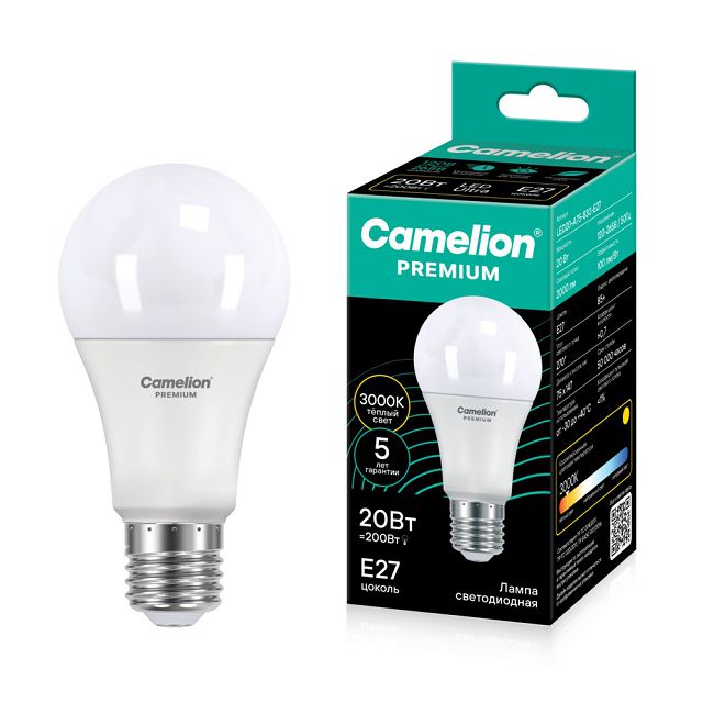 лампа светодиодная CAMELION Premium 20Вт E27 2000Лм 3000K груша A75