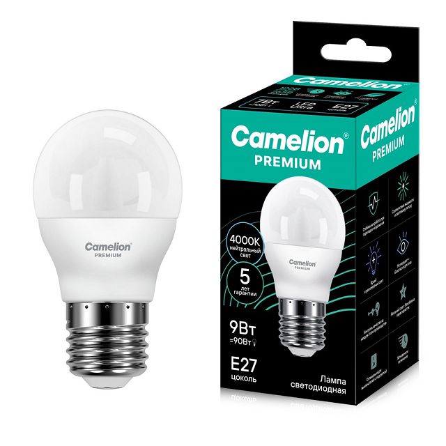 лампа светодиодная CAMELION Premium 9Вт Е27 900Лм 4000K шар G45
