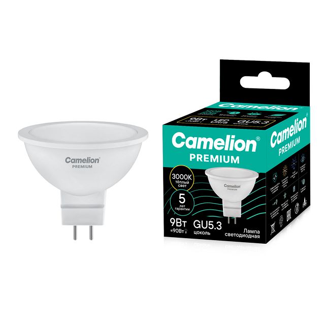 лампа светодиодная CAMELION Premium 9Вт GU5.3 900Лм 3000K спот MR16