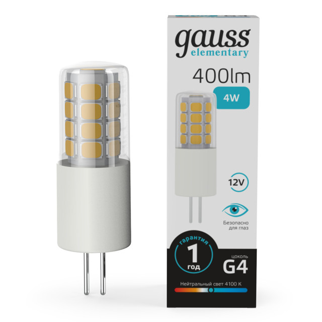 лампа светодиодная GAUSS Elementary 4Вт G4 400Лм 4100K капсула JC12