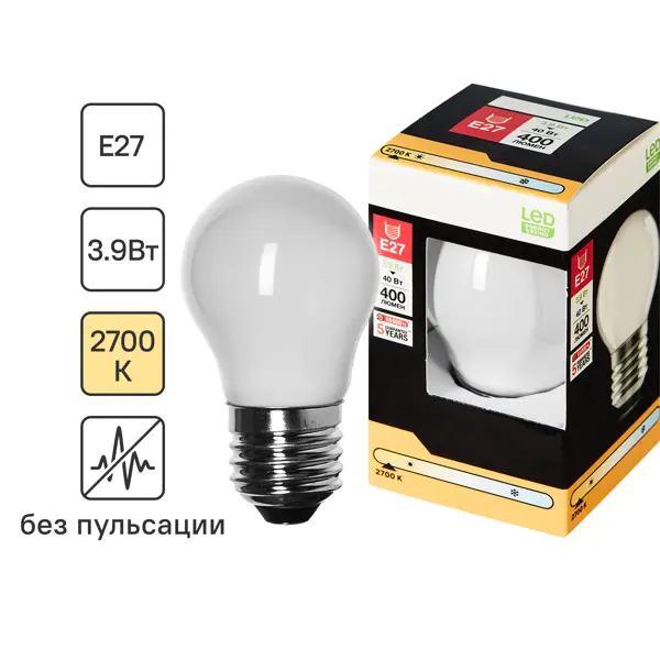 Лампочка филаментная E27 3.9 Вт теплый белый свет
