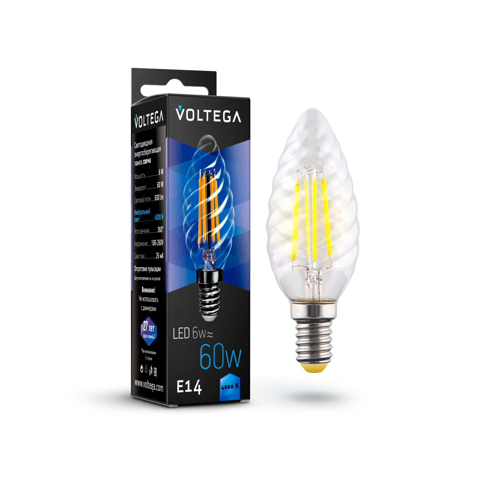 Лампочка Voltega Candle corn Е14 6W 4000К