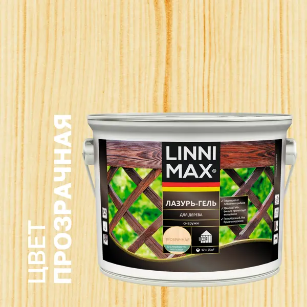 Лазурь-гель для дерева Linnimax полуматовая прозрачная 2.5 л