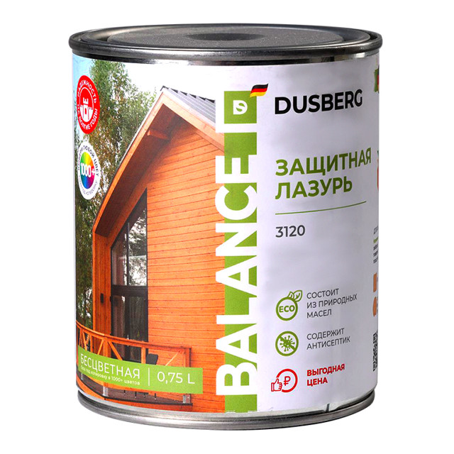 лазурь защитная DUSBERG Balance шелковисто-глянцевая 0,75л бесцветная, арт.31200075
