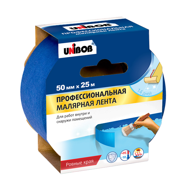 лента малярная UNIBOB профессиональная 50ммх25м синяя, арт.48424