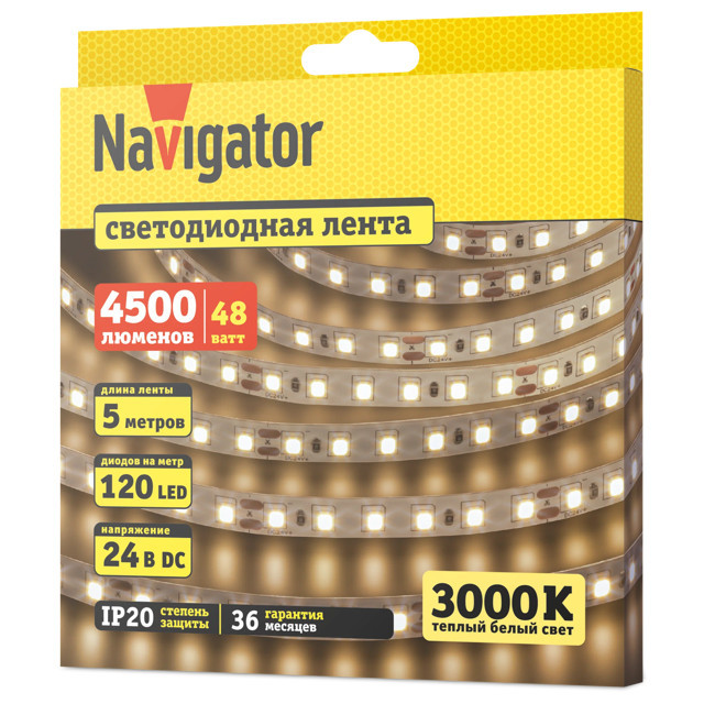 лента светодиодная NAVIGATOR LED 9,6Вт 2835 IP20 24В 4000К 5м