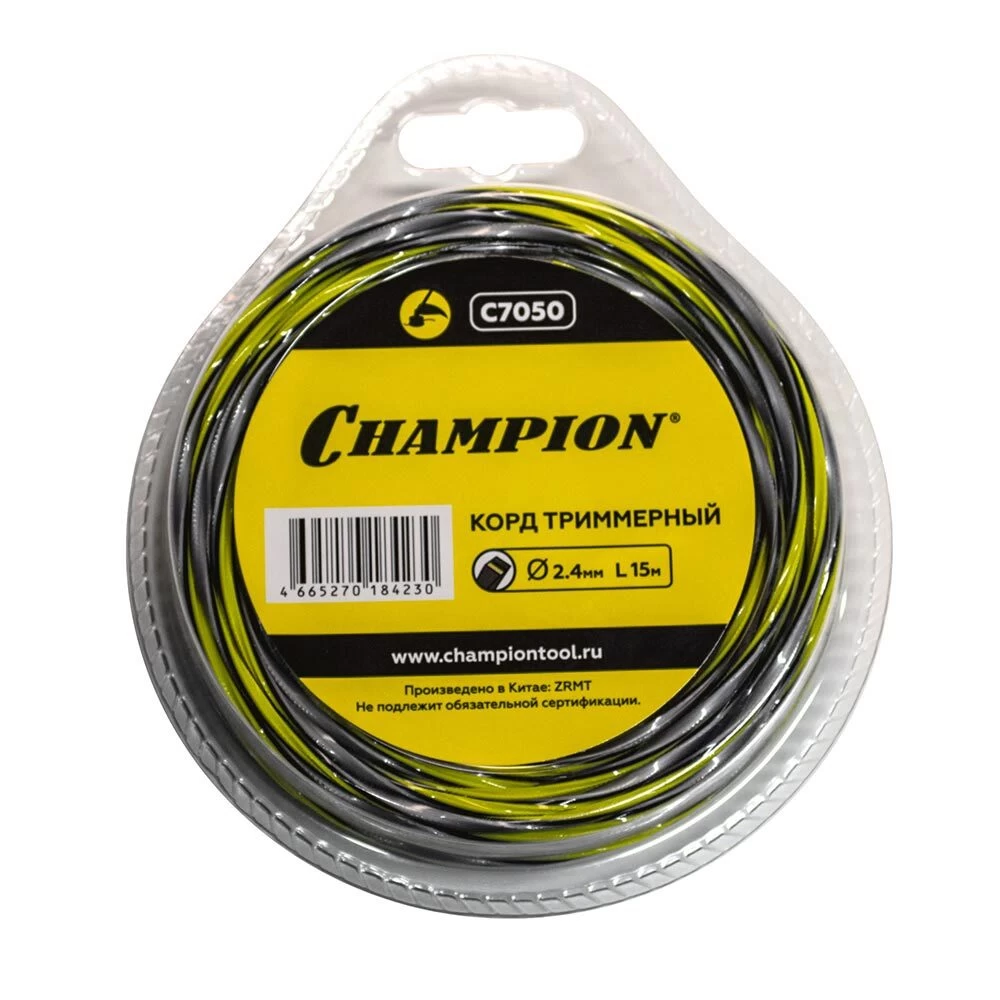 Леска для триммера Champion Tornado витой квадрат 2,4 мм х 15 м черная (C7050)
