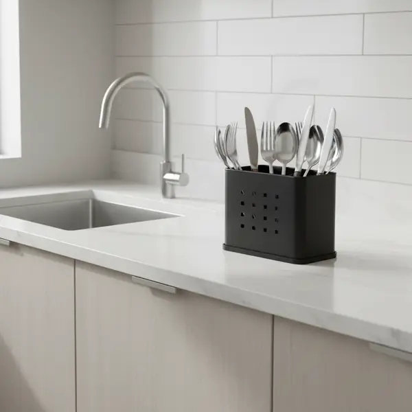 Лоток для столовых приборов 1 отсек Two Dolfins 16.3x13.5x9.5 см металл цвет черный