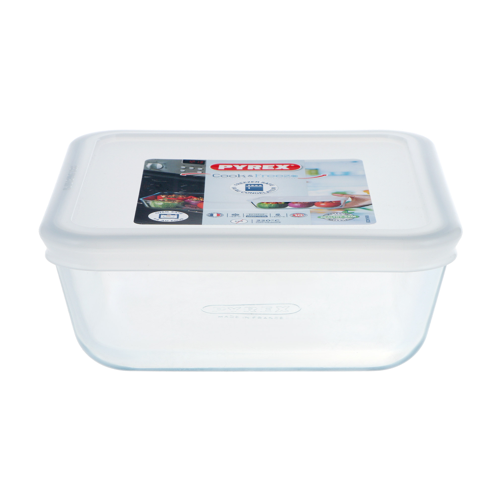 Лоток квадратный Pyrex 20 см с пластиковой крышкой