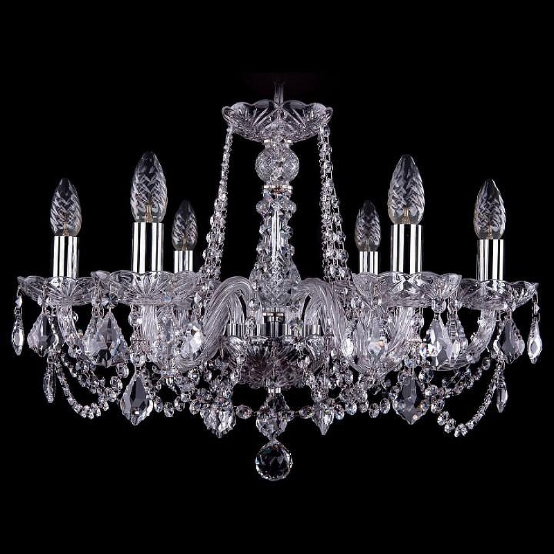 Люстра Bohemia Ivele Crystal 1402 1402/6/195/Ni/Leafs цвет плафона/подвески Прозрачный, цвет арматуры Прозрачный, Никель