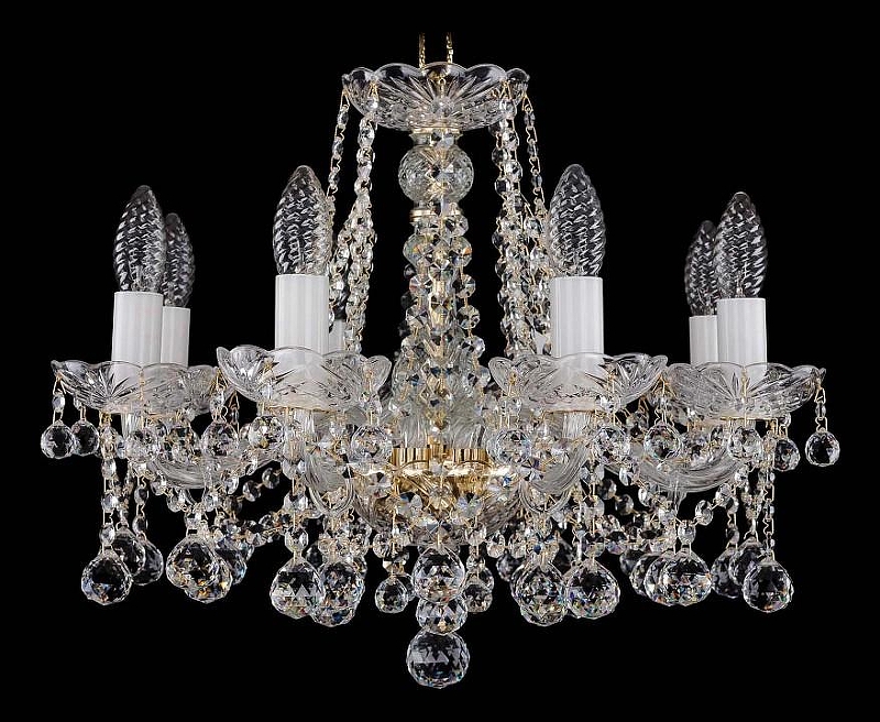 Люстра Bohemia Ivele Crystal 1413 1413/8/165/G/Balls цвет плафона/подвески Прозрачный, цвет арматуры Золото, Прозрачный