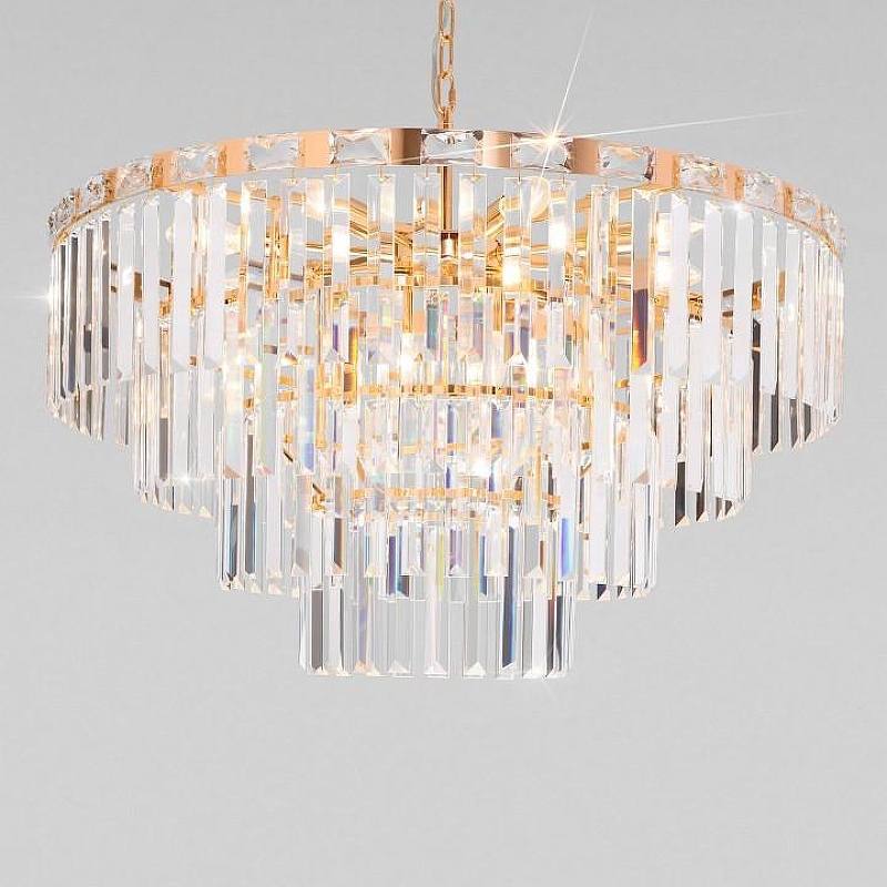 Люстра Eurosvet Elegante 10130/10 золото/прозрачный хрусталь Strotskis цвет плафона/подвески Прозрачный, цвет арматуры Золото