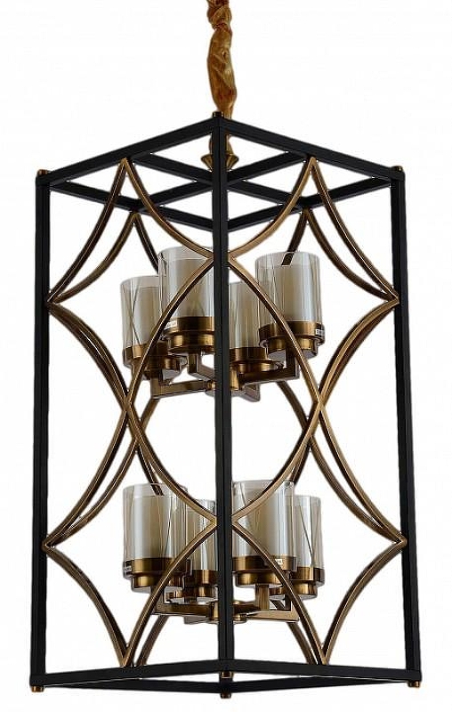 Люстра LUMINA DECO Quadrato LDP 1223-8 BK+MD цвет плафона/подвески Янтарный, цвет арматуры Золото, Черный