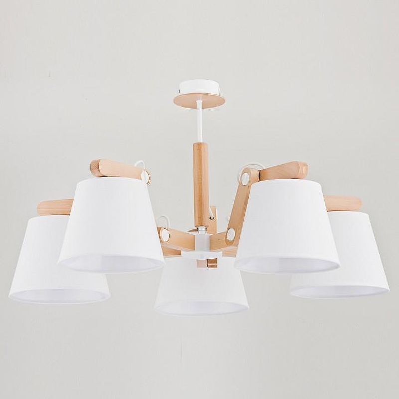 Люстра на штанге Adilux Joga White 23975 цвет плафона/подвески Белый, цвет арматуры Белый, Коричневый