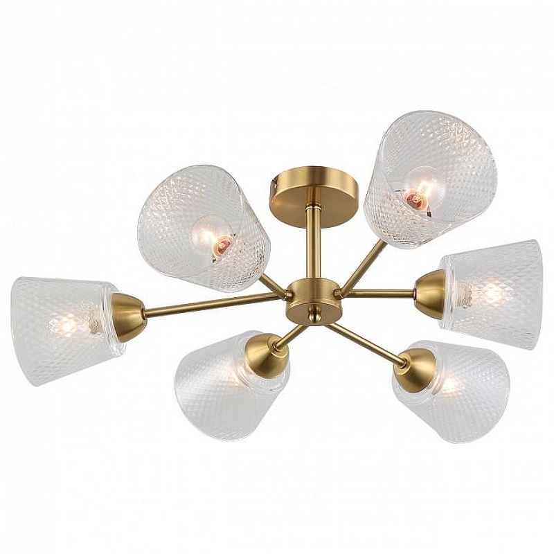 Люстра на штанге Escada 1104 1104/6P Brass цвет плафона/подвески Прозрачный, цвет арматуры Бронза