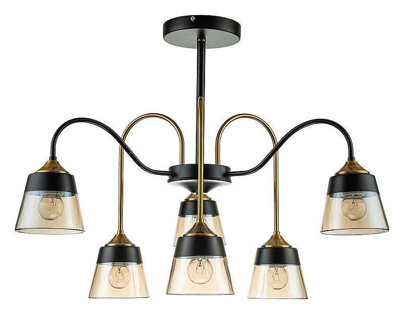 Люстра на штанге Escada Cobra 1147/6P цвет плафона/подвески Янтарный, цвет арматуры Бронза, Черный