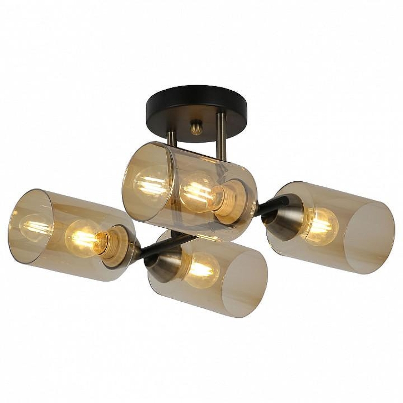 Люстра на штанге Freya Glow FR5129PL-04B цвет плафона/подвески Янтарный, цвет арматуры Бронза, Черный
