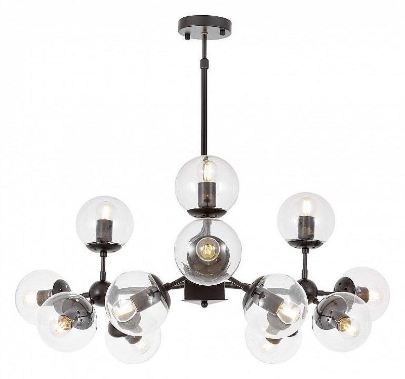 Люстра на штанге LUMINA DECO Zodiak LDP 160-12 BK+PR цвет плафона/подвески Прозрачный, цвет арматуры Черный