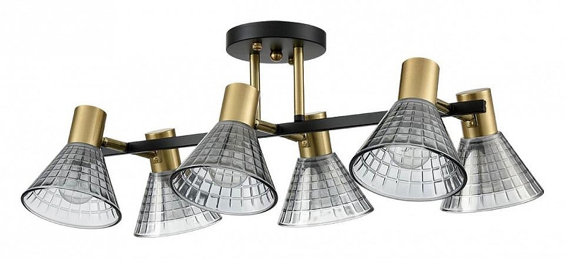 Люстра на штанге Lumion Anriya 8044/6C цвет плафона/подвески Светло-серый, цвет арматуры Латунь, Черный