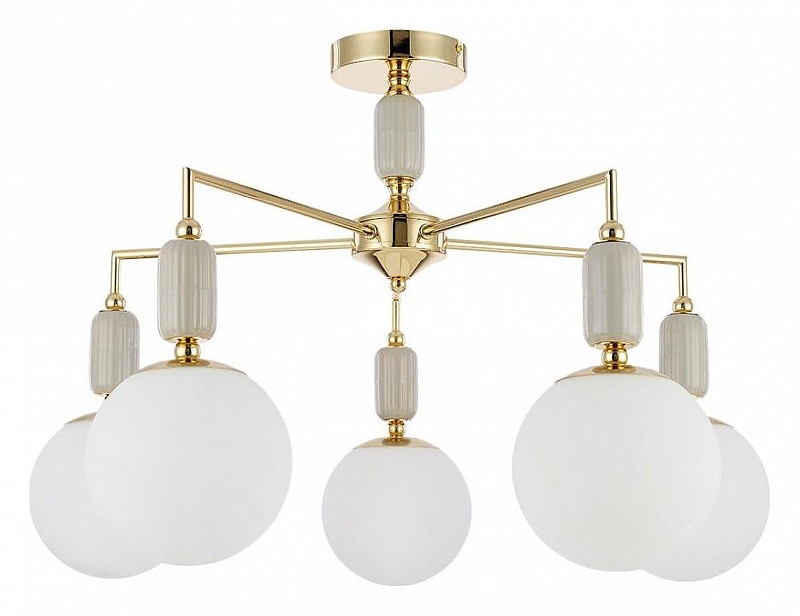 Люстра на штанге Lumion Vivien 6580/5C цвет плафона/подвески Белый, цвет арматуры Золото, Серый