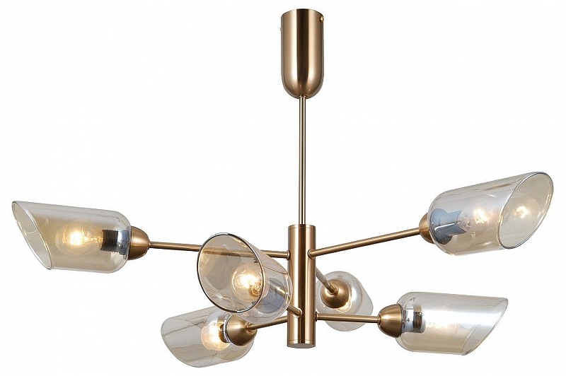 Люстра на штанге Moderli Avery V10806-6P цвет плафона/подвески Оранжевый, цвет арматуры Золото