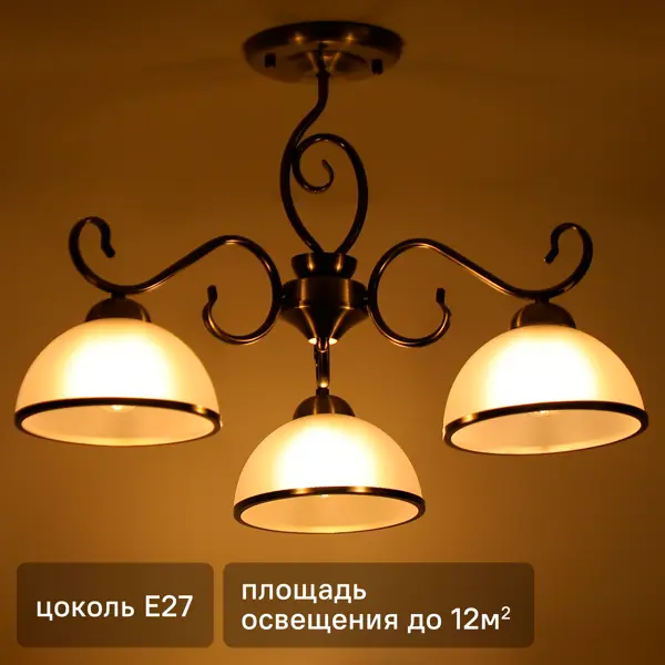 Люстра на штанге Palatino 3 лампы 12 м² цвет бронза