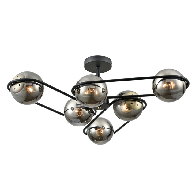 люстра потолочная LUMION Comfi E27 6х60Вт стекло металл медь дымчатый