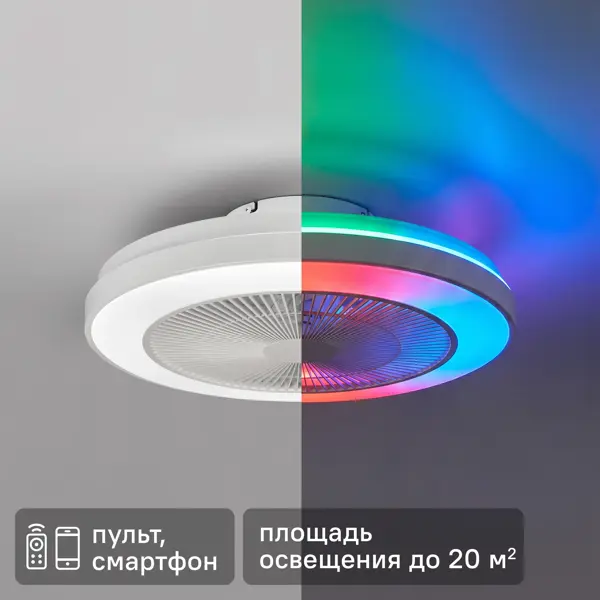 Люстра-вентилятор потолочный лопастной светодиодная Natali Kovaltseva 85047 с пультом 20 м2 освещение 20 м2 вентиляция регулируемый белый и RGB свет цвет белый