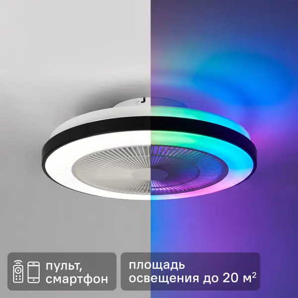 Люстра-вентилятор потолочный лопастной светодиодная Natali Kovaltseva 85048 с пультом 20 м2 освещение 20 м2 вентиляция регулируемый белый и RGB свет цвет черный/белый
