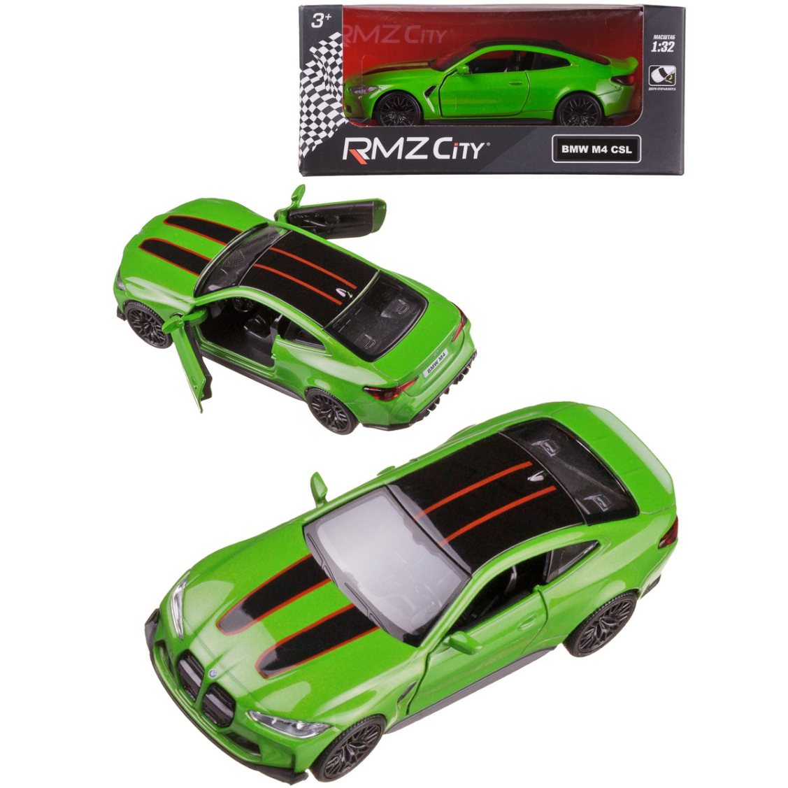 Машинка металлическая RMZ City BMW M4 CSL 2023, масштаб 1:38 Лицензионная модель. Фрикционный механизм.
