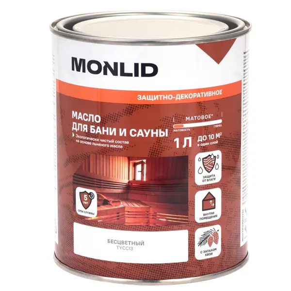 Масло для бани и сауны MONLID матовое цвет прозрачный 1 л