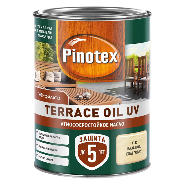 масло для террас PINOTEX Terrace Oil UV база CLR 0,9л бесцветное, арт.50035040
