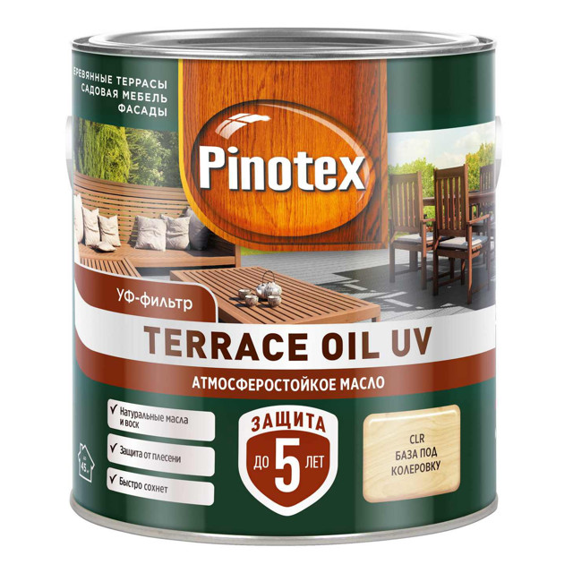 масло для террас PINOTEX Terrace Oil UV база CLR 2,5л бесцветное, арт.50035042