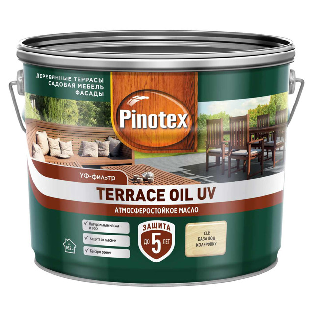 масло для террас PINOTEX Terrace Oil UV база CLR 9л бесцветное, арт.50035043