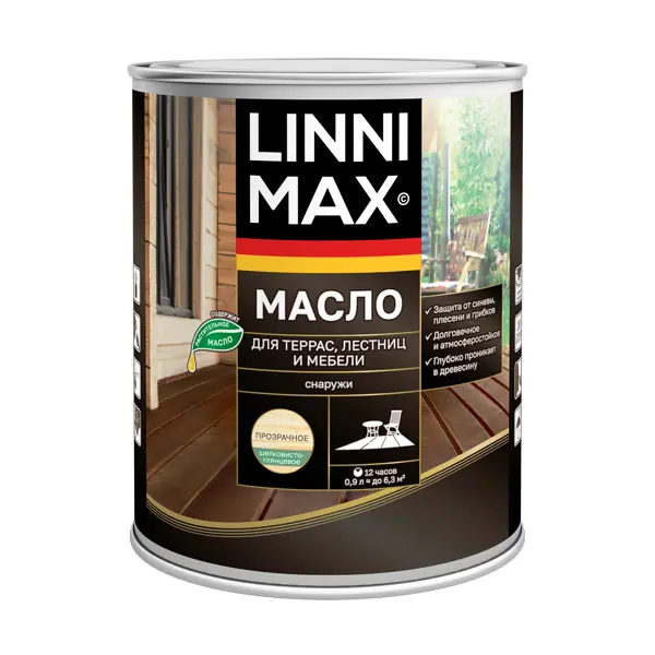 Масло для террасы и мебели Linnimax лессирующее цвет прозрачный 0.9 л