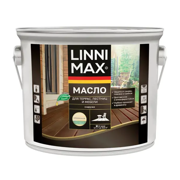 Масло для террасы и мебели Linnimax лессирующее цвет прозрачный 2.7 л