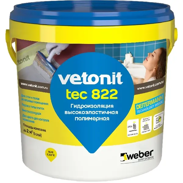 Мастика гидроизоляционная Vetonit тек 822 цвет розовый 1.2 кг