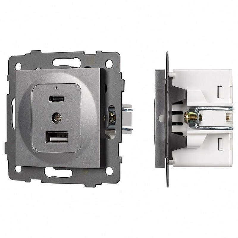 Механизм розетки 2хUSB type A и C Arlight SCT 049840 цвет Серый