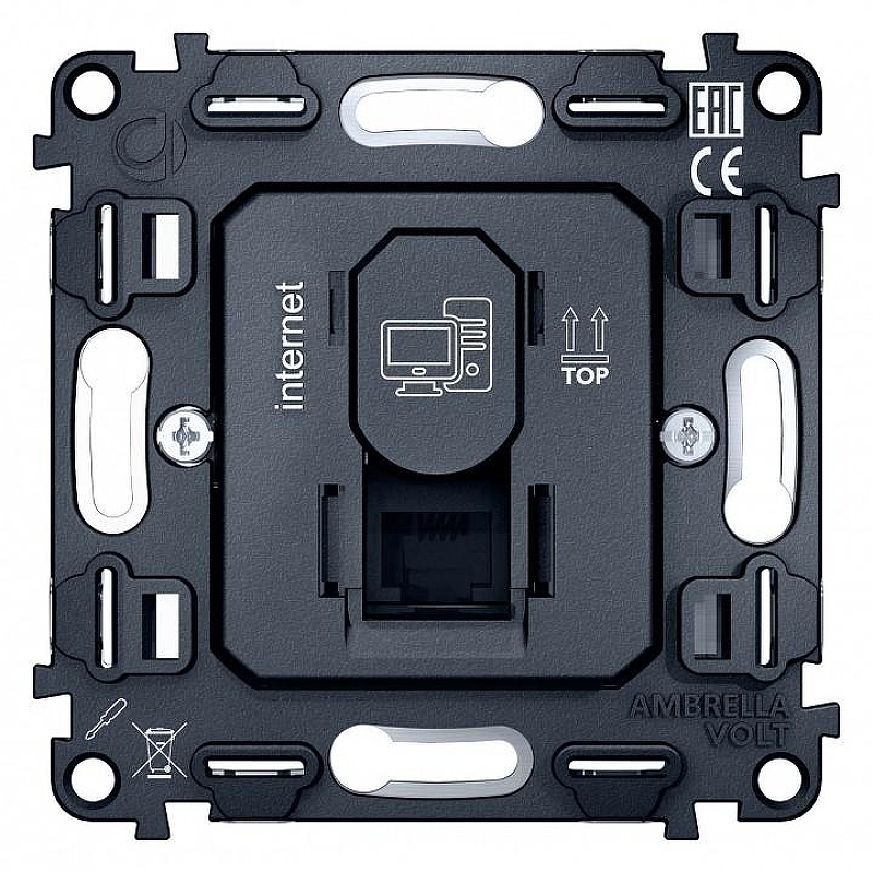 Механизм розетки Ethernet RJ-45 со шторкам Ambrella Volt Quant VM188 цвет Серый