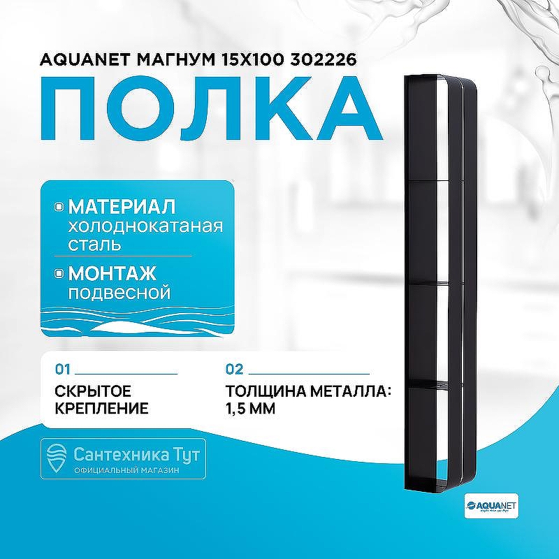 Металлическая полка Aquanet Магнум 15х100 302226 Черная матовая