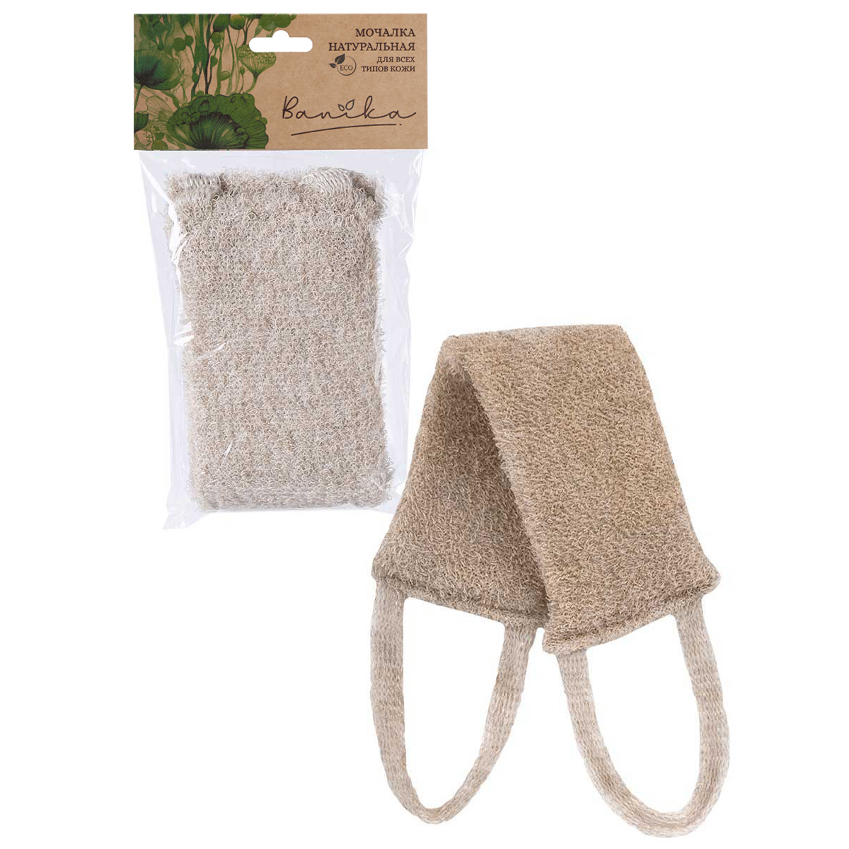 Мочалка Banika "Длинная", лён, поролон, 35х9 см