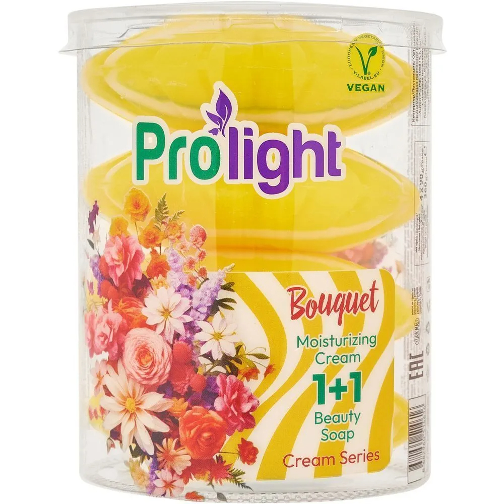 Мыло туалетное с увлажняющим кремом PROLIGHT Букет, 4Х90 гр.