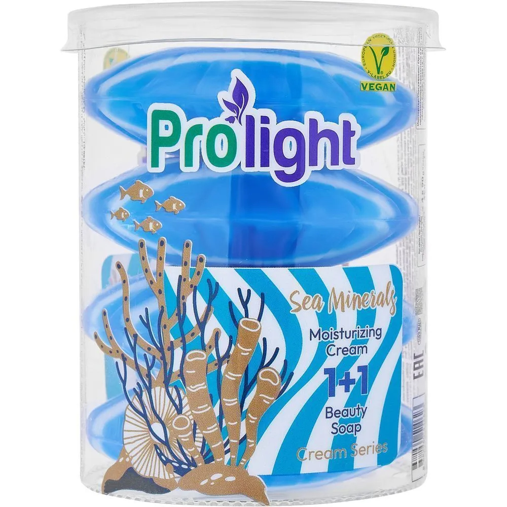 Мыло туалетное с увлажняющим кремом PROLIGHT Морские минералы, 4Х90 гр.