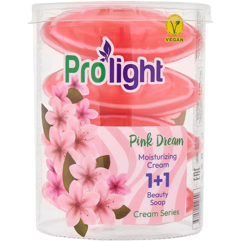 Мыло туалетное с увлажняющим кремом PROLIGHT Розовая мечта, 4Х90 гр.