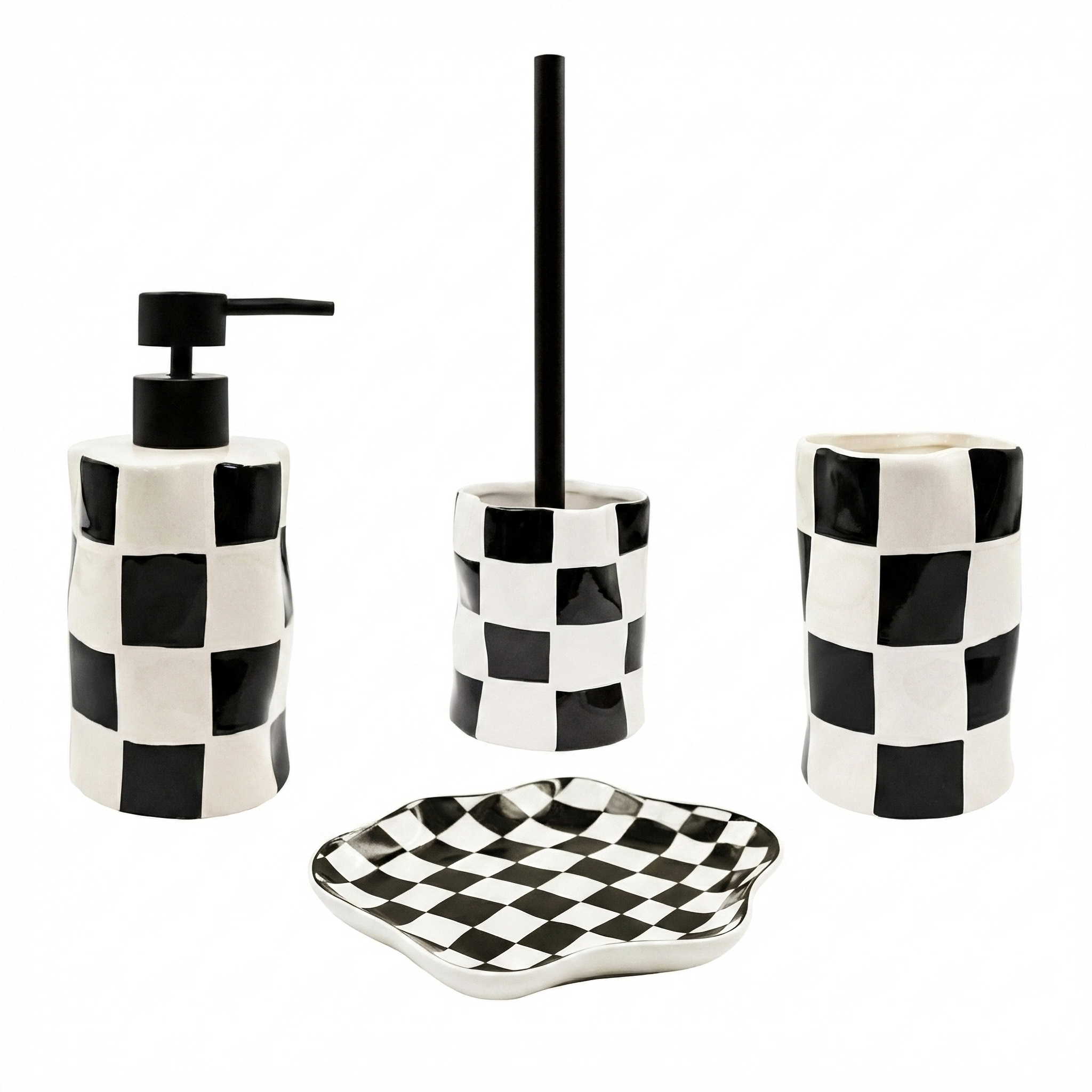 Набор аксессуаров для ванной комнаты Bath Plus chess 4 шт бело-черный