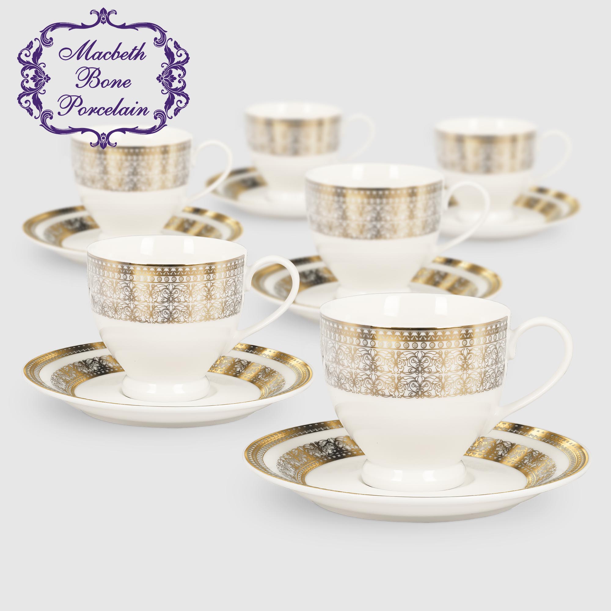 Набор чайный Macbeth bone porcelain golden castle 12 предметов на 6 персон
