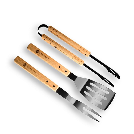 Набор грильмена 800 Degrees Barbecue Tools Red line с ручками из бамбука 3 предмета
